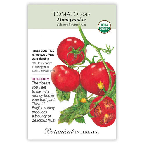 A very popular variety for commercial growers in the 1950s and 1960s, 'Moneymaker' earned its name because of its uniformity and reliably heavy yields. The medium-sized fruits are sweet with a meaty texture, making them versatile for use in fresh or cooked dishes. A good choice for greenhouses as well as outdoors. A favorite of southern gardeners and those in climates with hot, humid summers.